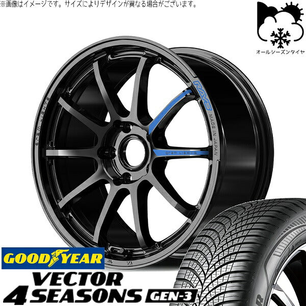 グッドイヤー ベクター4シーズンズ GEN-3 225/55R17 + グラムライツ 57NR SPEC-M グロッシーブラック 17インチ 7J +46 5H114.3P オールシーズン・ホイール4本セット。1枚目。