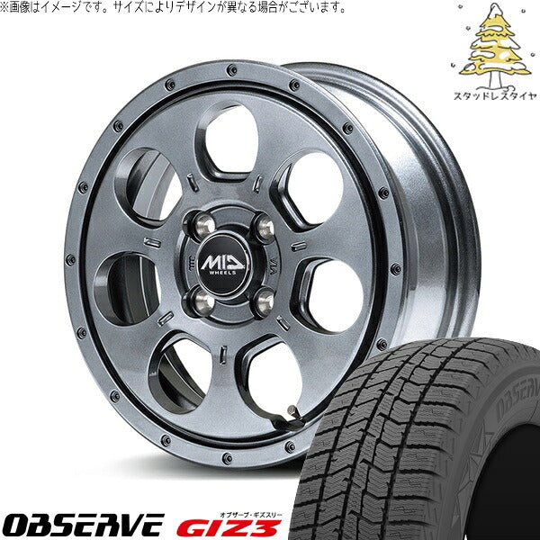 トーヨータイヤ オブザーブ GIZ3 155/65R14 + MIDホイール マッドエージェント メタリックグレー 14インチ 4.5J +45 4H100P スタッドレス・ホイール4本セット。1枚目。