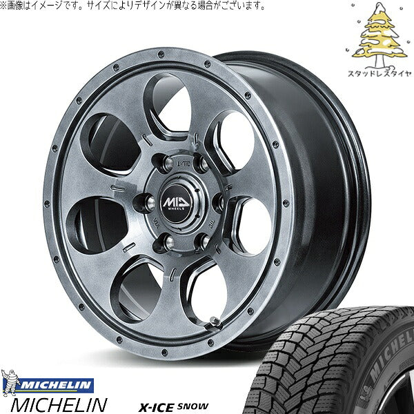 ミシュラン エックスアイス スノー 215/70R16 + MIDホイール マッドエージェント メタリックグレー 16インチ 5.5J +22 5H139.7P スタッドレス・ホイール4本セット。1枚目。