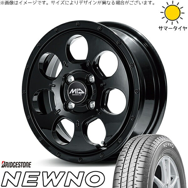 ブリヂストン ニューノ 165/55R14 + MIDホイール マッドエージェント セミグロスブラック 14インチ 4.5J +45 4H100P サマー・ホイール4本セット。1枚目。