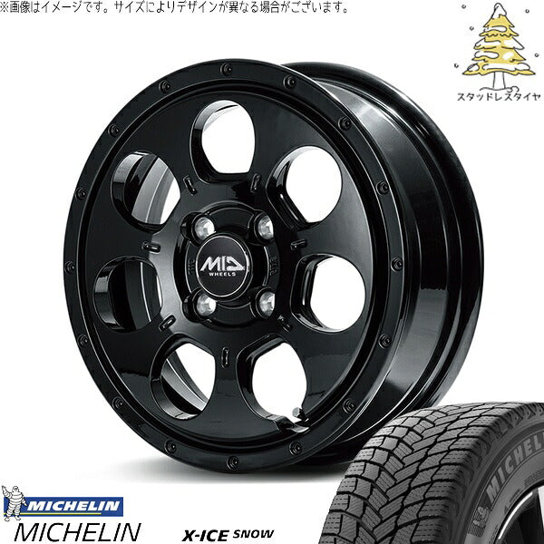 ミシュラン エックスアイス スノー (X-ICE SNOW) 175/65R15 + MIDホイール マッドエージェント セミグロスブラック 15インチ 4.5J +45 4H100P スタッドレス・ホイール4本セット。1枚目。