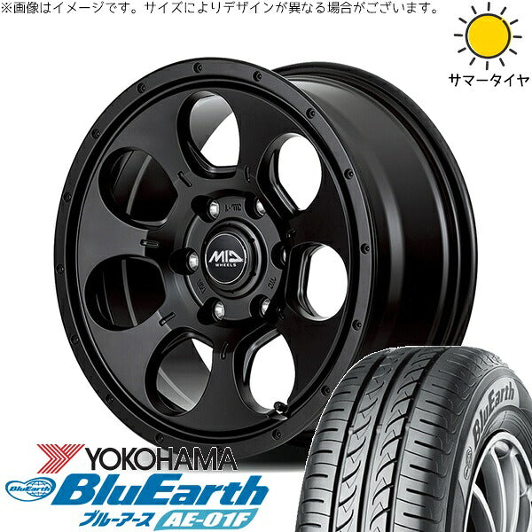 ヨコハマタイヤ ブルーアース AE-01F 205/55R16 + MIDホイール マッドエージェント セミグロスブラック 16インチ 7J +40 5H114.3P サマー・ホイール4本セット。1枚目。