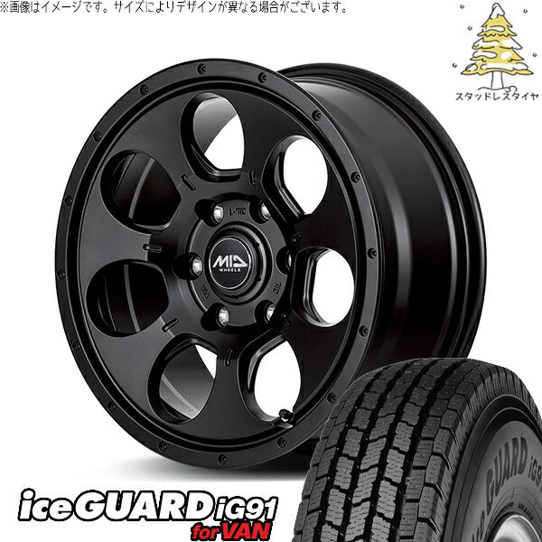 ヨコハマタイヤ アイスガード91 (iceGUARD91 IG91) 215/70R15 + MIDホイール マッドエージェント セミグロスブラック 15インチ 6J +33 6H139.7P スタッドレス・ホイール4本セット。1枚目。