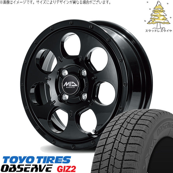 トーヨータイヤ OBSERVE 165/55R14 + MIDホイール マッドエージェント セミグロスブラック 14インチ 4.5J +45 4H100P スタッドレス・ホイール4本セット。1枚目。