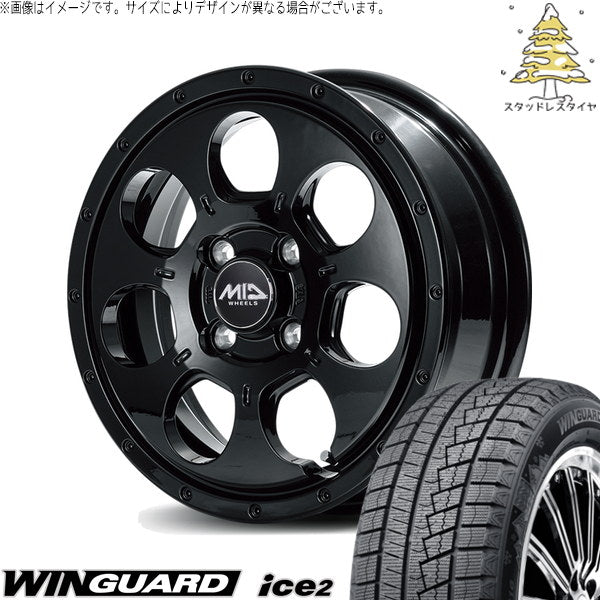 ネクセン ウィンガード アイス2 165/55R14 + MIDホイール マッドエージェント セミグロスブラック 14インチ 4.5J +45 4H100P スタッドレス・ホイール4本セット。1枚目。