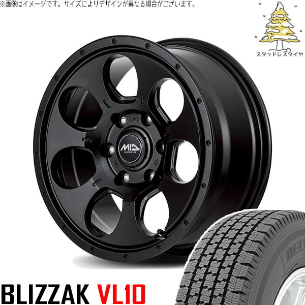 ブリヂストン ブリザック VL10 195/80R15 + MIDホイール マッドエージェント セミグロスブラック 15インチ 5.5J +45 6H139.7P スタッドレス・ホイール4本セット。1枚目。