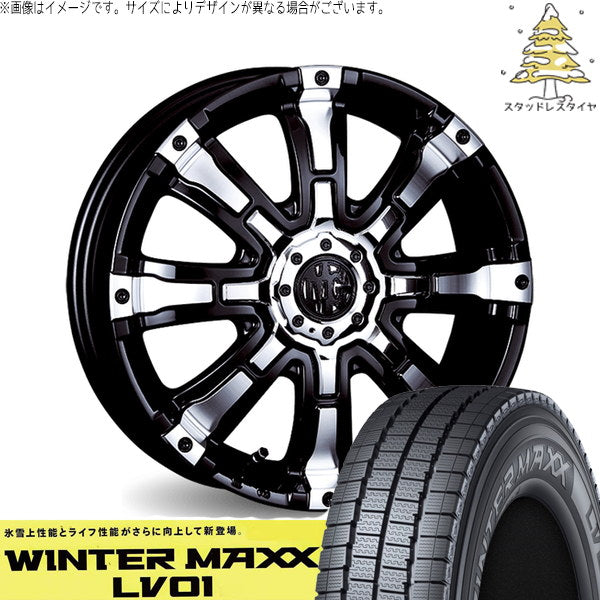 ダンロップ ウィンターマックス LV01 145/80R12 + マーテルギア ビースト ブラックポリッシュ 12インチ 4.00B +42 4H100P スタッドレス・ホイール4本セット。1枚目。