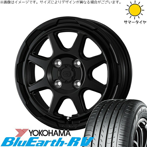 ヨコハマタイヤ ブルーアース RV03 165/55R15 + スタットベルク セミマットブラック 15インチ 4.5J +45 4H100P サマー・ホイール4本セット。1枚目。