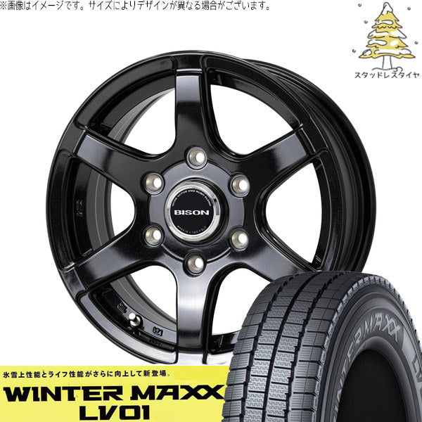 ダンロップ ウィンターマックス LV01 215/70R15 + バイソン BN-04 メタリックブラック 15インチ 6J +44 6H139.7P スタッドレス・ホイール4本セット。1枚目。