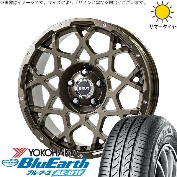 ヨコハマタイヤ ブルーアース AE-01F 185/70R14 + ブルート BR-55 シャンパンゴールド 14インチ 5J +42 4H114.3P サマー・ホイール4本セット。1枚目。