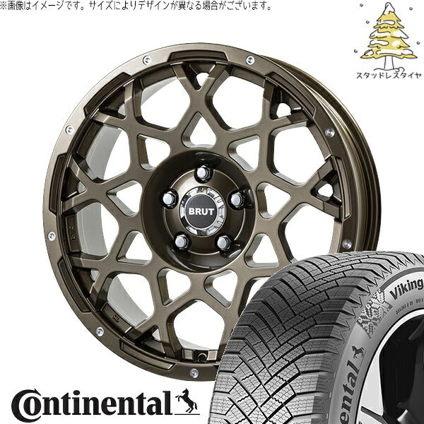 コンチネンタル バイキングコンタクト8 215/60R16 + ブルート BR-55 シャンパンゴールド 16インチ 6.5J +35 5H114.3P スタッドレス・ホイール4本セット。1枚目。