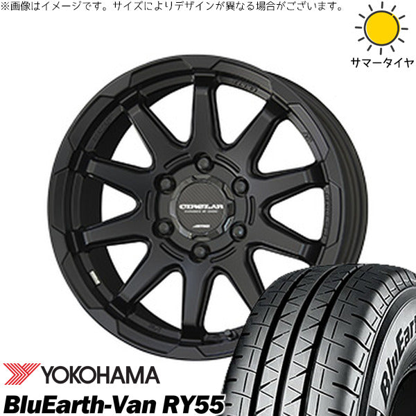 ヨコハマタイヤ ブルーアース バン RY55 195/80R15 + サーキュラー C10X マットブラック 15インチ 6.0J +33 6H139.7P サマー・ホイール4本セット。1枚目。