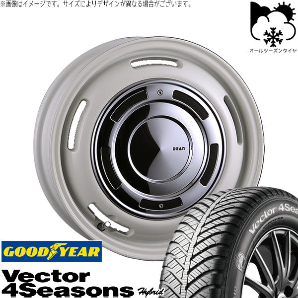 グッドイヤー ベクター4シーズンズ ハイブリッド 185/70R14 + ディーン クロスカントリー マーガレットホワイト 14インチ 5J +43 4H114.3P オールシーズン・ホイール4本セット。1枚目。