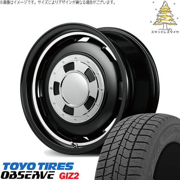 トーヨータイヤ OBSERVE 165/60R14 + MIDホイール ガルシア シスコ セミグロスブラック/リムヴァーレイポリッシュ 14インチ 4.5J +45 4H100P スタッドレス・ホイール4本セット。1枚目。