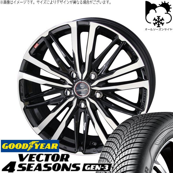グッドイヤー ベクター4シーズンズ GEN-3 205/60R16 + スマック クレスト サファイアブラックポリッシュ 16インチ 6.5J +38 5H114.3P オールシーズン・ホイール4本セット。1枚目。