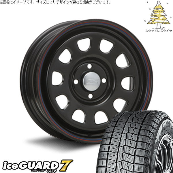 ヨコハマタイヤ アイスガードセブン IG70 155/65R14 + デイトナ SS ブラック 14インチ 5J +42 4H100P スタッドレス・ホイール4本セット。1枚目。