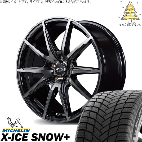 ミシュラン エックスアイス スノー+ 245/40R18 + MIDホイール DR-02 ブラックポリッシュ/ブラッククリア 18インチ 8J +45 5H114.3P スタッドレス・ホイール4本セット。1枚目。