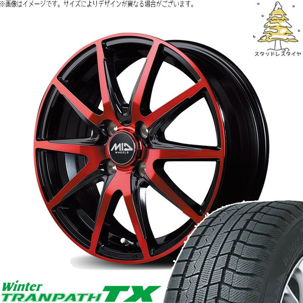 トーヨータイヤ ウィンタートランパス TX 155/65R14 + MIDホイール DR-02 ブラックポリッシュ/レッドクリア 14インチ 4.5J +45 4H100P スタッドレス・ホイール4本セット。1枚目。