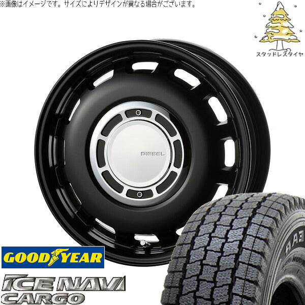 グッドイヤー アイスナビカーゴ 145/80R12 + クロスブラッド ディーゼル サテンブラック 12インチ 4.00B +43 4H100P スタッドレス・ホイール4本セット。1枚目。
