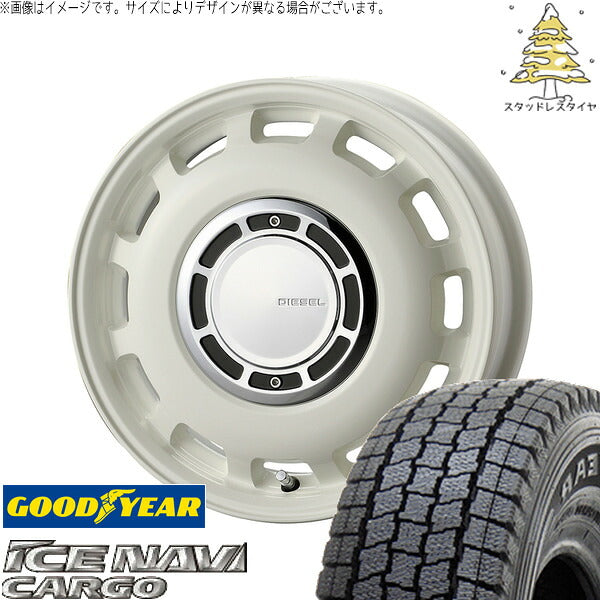 グッドイヤー アイスナビカーゴ 145/80R12 + クロスブラッド ディーゼル ミスティックホワイト 12インチ 4.00B +43 4H100P スタッドレス・ホイール4本セット。1枚目。
