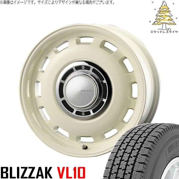 ブリヂストン ブリザック VL10 145/80R12 + クロスブラッド ディーゼル ミスティックホワイト 12インチ 4.00B +43 4H100P スタッドレス・ホイール4本セット。1枚目。