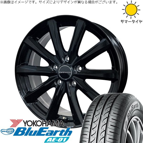 ヨコハマタイヤ ブルーアース AE01 185/55R15 + D.TEN ブラック 15インチ 5.5J +43 4H100P サマー・ホイール4本セット。1枚目。