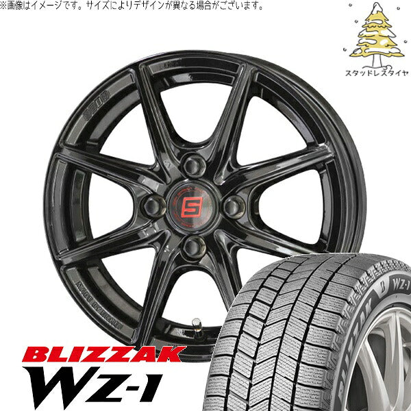 ブリヂストン ブリザック WZ-1 (BLIZZAK WZ-1) 165/70R14 + ザインEK ソリッドブラック 14インチ 5.5J +43 4H100P スタッドレス・ホイール4本セット。1枚目。