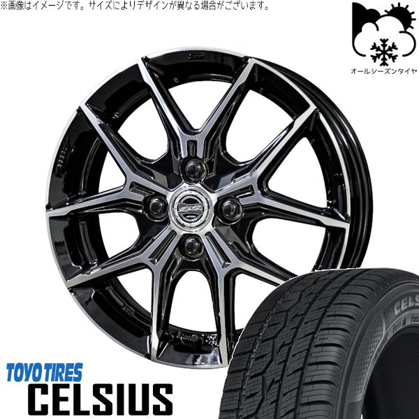 トーヨータイヤ セルシアス 165/70R14 + スマック+EK M1 グロスブラックポリッシュ 14インチ 4.5J +45 4H100P オールシーズン・ホイール4本セット。1枚目。