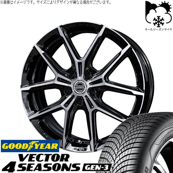 グッドイヤー ベクター4シーズンズ GEN-3 225/55R17 + スマック+EK M1 グロスブラックポリッシュ 17インチ 7J +38 5H114.3P オールシーズン・ホイール4本セット。1枚目。