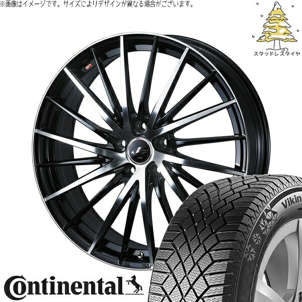 コンチネンタル バイキングコンタクト7 225/55R17 + レオニス FR パールブラック/ミラーカット 17インチ 7J +42 5H114.3P スタッドレス・ホイール4本セット。1枚目。