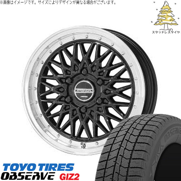 トーヨータイヤ OBSERVE 165/55R14 + シュタイナー FTX オニキスブラック/光輝リム/メッキピアスボルト 14インチ 4.5J +45 4H100P スタッドレス・ホイール4本セット。1枚目。