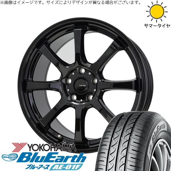 ヨコハマタイヤ ブルーアース AE-01F 205/60R16 + Gスピード G08 メタリックブラック 16インチ 6.5J +40 5H114.3P サマー・ホイール4本セット。1枚目。