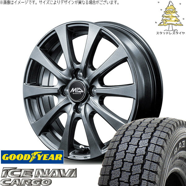 グッドイヤー アイスナビカーゴ 165/80R14 + MIDホイール G10 メタリックグレー 14インチ 5.5J +38 4H100P スタッドレス・ホイール4本セット。1枚目。