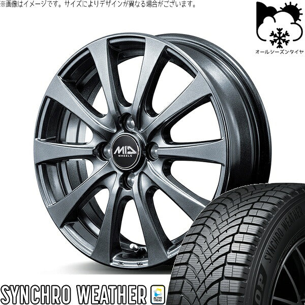ダンロップ シンクロウェザー 185/55R16 + MIDホイール G10 メタリックグレー 16インチ 6J +43 4H100P オールシーズン・ホイール4本セット。1枚目。