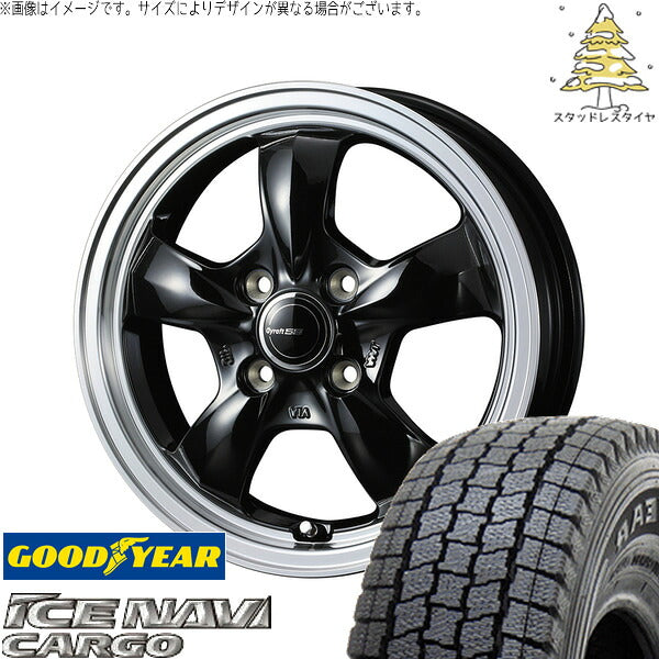 グッドイヤー アイスナビカーゴ 145/80R12 + グラフト 5S ブラック/リムポリッシュ 12インチ 4.00B +43 4H100P スタッドレス・ホイール4本セット。1枚目。