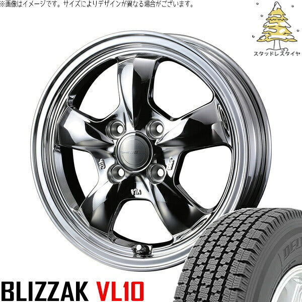 ブリヂストン ブリザック VL10 145/80R12 + グラフト 5S ブライトスパッタリング 12インチ 4J +43 4H100P スタッドレス・ホイール4本セット。1枚目。