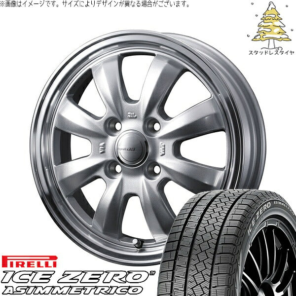 ピレリ アイスゼロアシンメトリコ 195/65R15 + グラフト 8S シルバー/リムポリッシュ 15インチ 5.5J +42 4H100P スタッドレス・ホイール4本セット。1枚目。