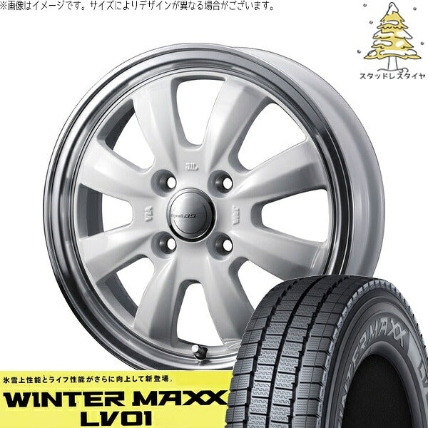 ダンロップ ウィンターマックス LV01 145R12 + グラフト 8S ホワイト/リムポリッシュ 12インチ 4J +43 4H100P スタッドレス・ホイール4本セット。1枚目。