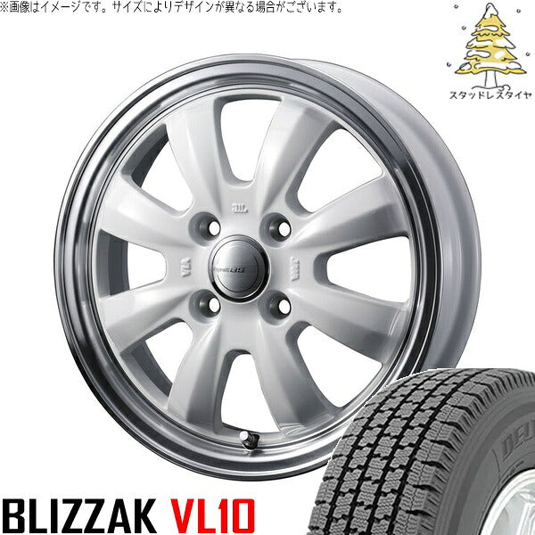 ブリヂストン ブリザック VL10 145/80R12 + グラフト 8S ホワイト/リムポリッシュ 12インチ 4J +43 4H100P スタッドレス・ホイール4本セット。1枚目。
