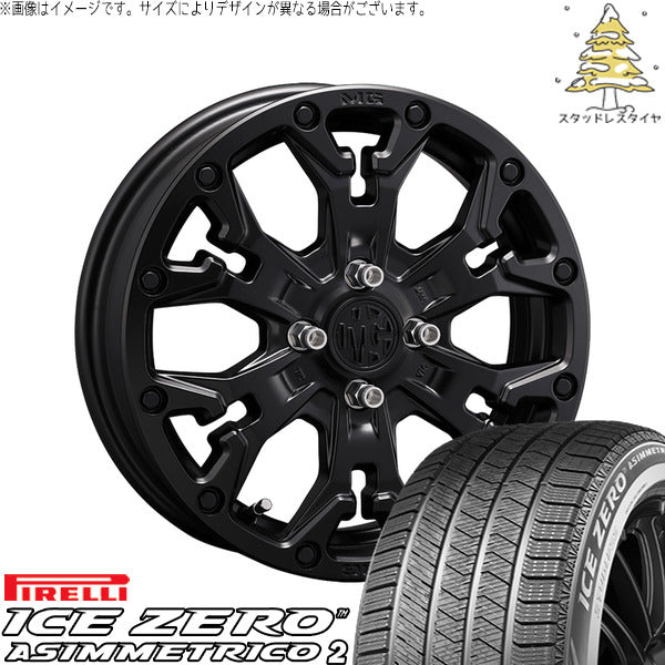 ピレリ アイスゼロアシンメトリコ2 195/55R16 + マーテルギア ゴーレム マットブラック 16インチ 6J +38 4H100P スタッドレス・ホイール4本セット。1枚目。