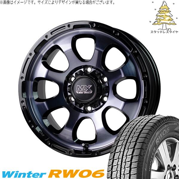 ハンコック ウィンター RW06 195/80R15 + マッドクロス グレイス ブラッククリア/リムブラック 15インチ 6J +33 6H139.7P スタッドレス・ホイール4本セット。1枚目。