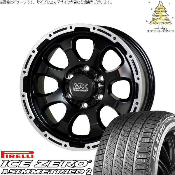 ピレリ アイスゼロアシンメトリコ2 215/60R17 + マッドクロス グレイス セミグロスブラック/リムポリッシュ 17インチ 7J +38 5H114.3P スタッドレス・ホイール4本セット。1枚目。