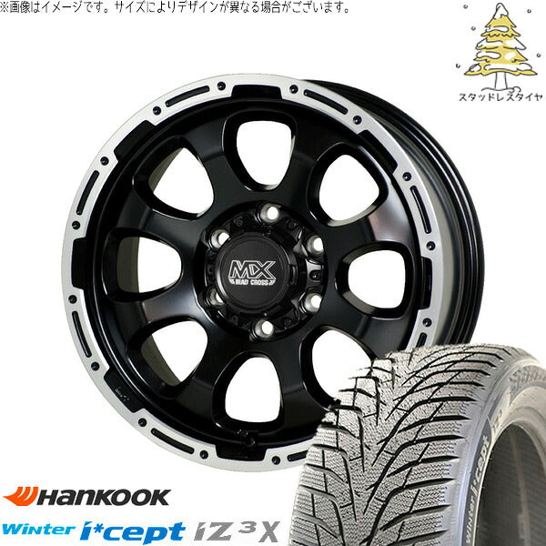ハンコック ウィンターアイセプト IZ3X W636A 225/60R17 + マッドクロス グレイス セミグロスブラック/リムポリッシュ 17インチ 7J +38 5H114.3P スタッドレス・ホイール4本セット。1枚目。