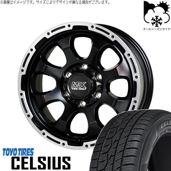 トーヨータイヤ セルシアス 215/65R16 + マッドクロス グレイス セミグロスブラック/リムポリッシュ 16インチ 6.5J +38 6H139.7P オールシーズン・ホイール4本セット。1枚目。