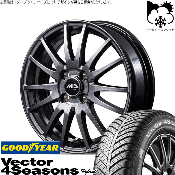 グッドイヤー ベクター4シーズンズ ハイブリッド 165/65R13 + MIDホイール GriD メタリックグレー 13インチ 4.0J +43 4H100P オールシーズン・ホイール4本セット。1枚目。