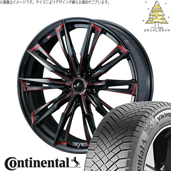コンチネンタル バイキングコンタクト8 225/45R19 + レオニス GX ブラック/SCマシニングレッド 19インチ 8J +43 5H114.3P スタッドレス・ホイール4本セット。1枚目。