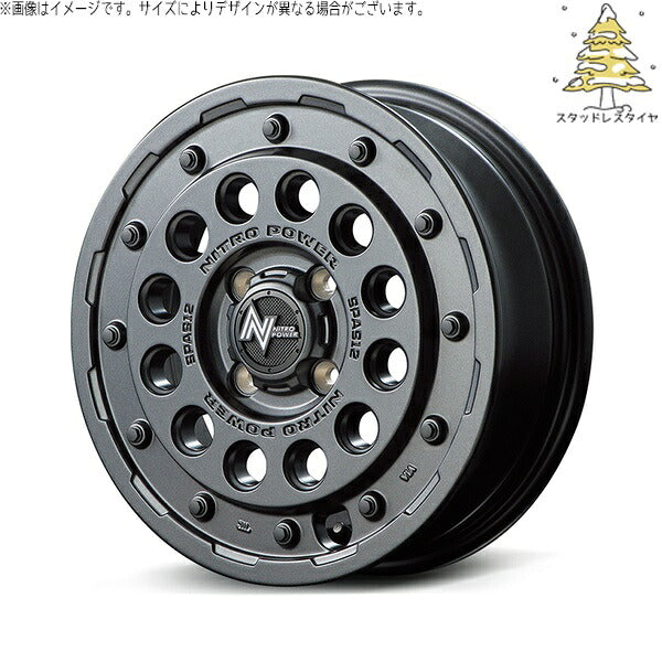 輸入スタッドレスタイヤ(銘柄指定不可) 165/55R15 + ナイトロパワー H12 ショットガン バレルブラック 15インチ 5J +45 4H100P ホイール4本セット。1枚目。