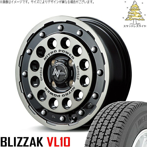 ブリヂストン ブリザック VL10 (BLIZZAK VL10) 165/80R14 + ナイトロパワー H12 ショットガン ブラッククリア/マシニング 14インチ 5.5J +40 4H100P スタッドレス・ホイール4本セット。1枚目。