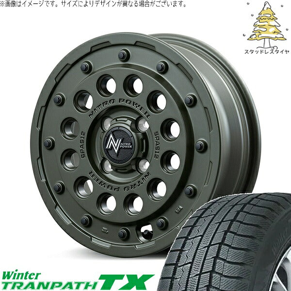 トーヨータイヤ ウィンタートランパス TX (WinterTRANPATH TX) 165/55R15 + ナイトロパワー H12 ショットガン セミグロスODグリーン 15インチ 5J +45 4H100P スタッドレス・ホイール4本セット。1枚目。