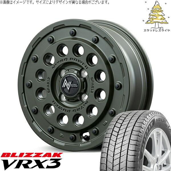 ブリヂストン ブリザック VRX3 165/60R14 + ナイトロパワー H12 ショットガン セミグロスODグリーン 14インチ 4.5J +45 4H100P スタッドレス・ホイール4本セット。1枚目。